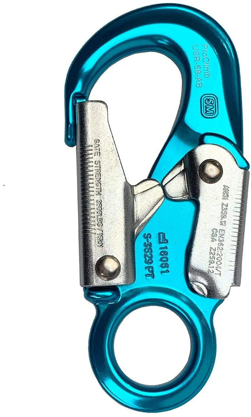 ProClimb Forged Aluminum Snaphook - Double Action Self Locking Gate, Captive Eye 23 kN - Blue Aqua Blue - 23kN