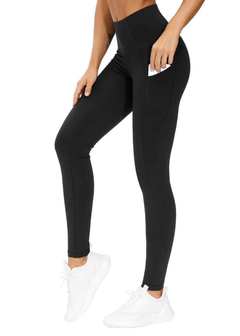 THE GYM PEOPLE Thick High Waist Yoga Pants with Pockets, Tummy Control Workout Running Yoga Leggings for Women X-Small Black