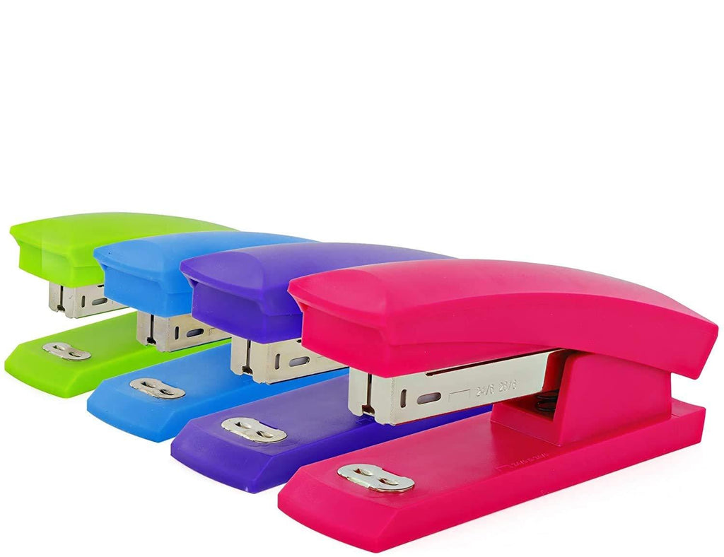 Emraw Office Standard Stapler Bright Color with 500 Staples Commercial Desk Size Durable Elegant Office Desk Accessory 20 Sheet Capacity Stapler with Staples Pack of 4