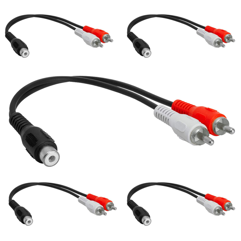 Cmple - [5 Pack] 2 RCA Male to 1 RCA Female Stereo Audio Y-Cable, 2 RCA Plugs to 1 x RCA Jack Y-Adapter Subwoofer Cable 5 Pack 1 RCA F to 2 RCA M