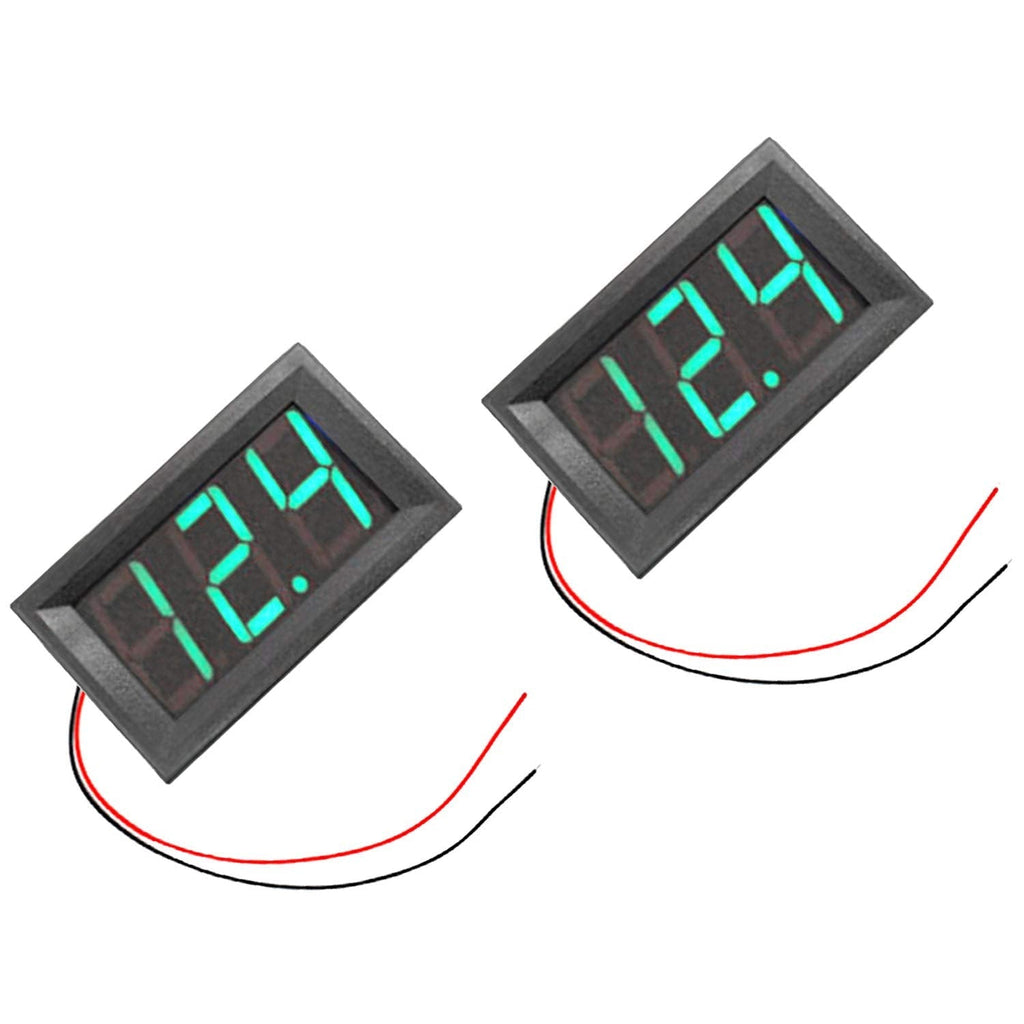 RuiLing 2-Pack Two Wires Mini LED Digital Voltmeter Voltage Meter DC 5V to 30V Voltage Panel Meter for 6V 12V Electromobile Motorcycle Car Green 5-30V