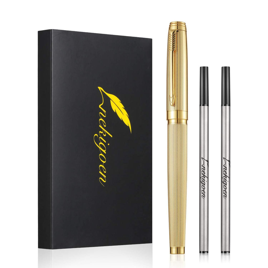 Nekigoen Rollerball Pen for Men Women Luxury Metal Executive Pens Home Office Use, with Perfect Gift Box and 2 Extra Refills Black Ink 0.7mm G2 (Gold) Gold