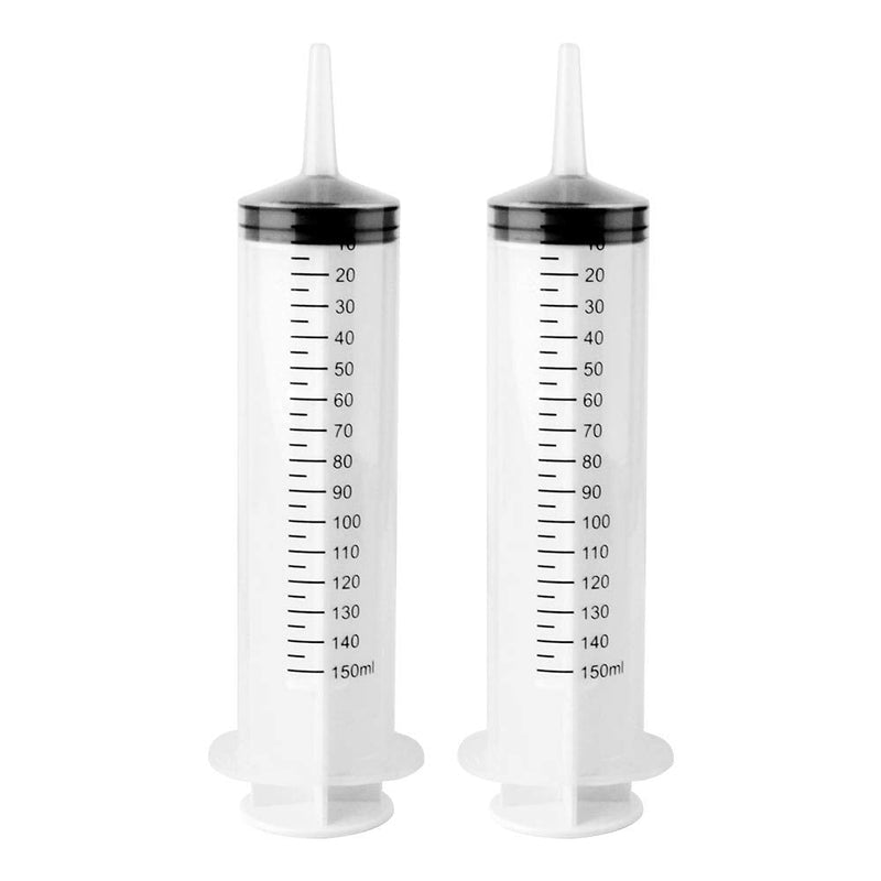 2PCS 150ML/CC Large Plastic Syringe for Scientific Labs, Measuring, Watering, Refilling, Filtration, Feeding（Independent Pack） 2PACK-150ML