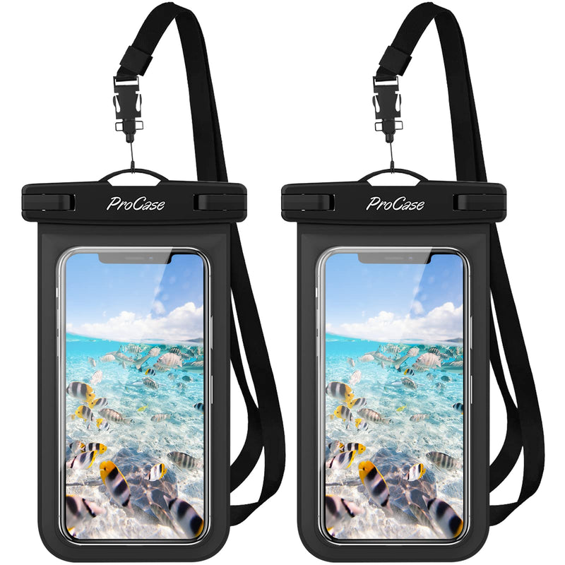 ProCase Waterproof Phone Pouch 2 Pack, Universal Cellphone Waterproof Underwater Case Dry Bag for iPhone 13 Pro Max 13 Mini 12 Pro Max 11 Pro Xs XR X 8 7 6S, Galaxy S20 S10 Pixel up to 7" -Black Black