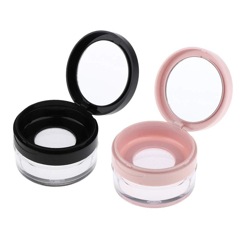 AKOAK 2 Pcs Capacity 20 ml(0.67 oz) Empty Reusable Plastic Loose Powder Compact Container DIY Makeup Powder Case with Sponge Powder Puff,Mirror and Elasticated Net Sifter