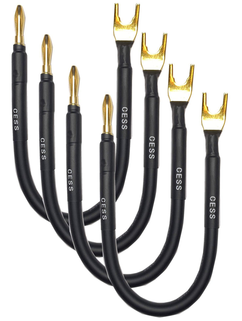 CESS-027L HiFi Speaker Cable Jumpers Wire 6-inch - Spade Plug to Banana Plug Speaker Jumper Cable - 4 Pack (Large Fork) Large Fork