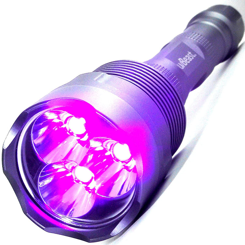 uvBeast NEW V3 385-395nm Black Light UV Flashlight - Rechargeable 18650 with Glasses - HIGH POWER UPGRADED Triple Broad Band LEDs Best for Professional/Commercial Use - USA Stock - UK Design