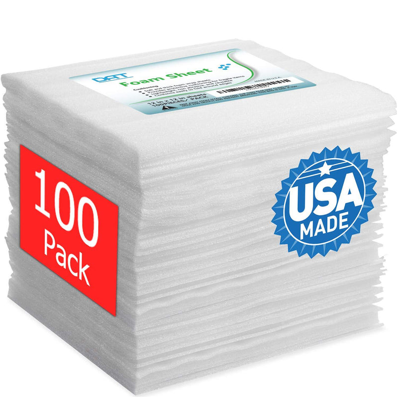 100 Pack Foam Sheets, DAT 12" x 12", 1/16" Thickness, Foam Wrap Cushioning Material, Moving Supplies for Packing Storage and Shipping 100 pack 1/16"