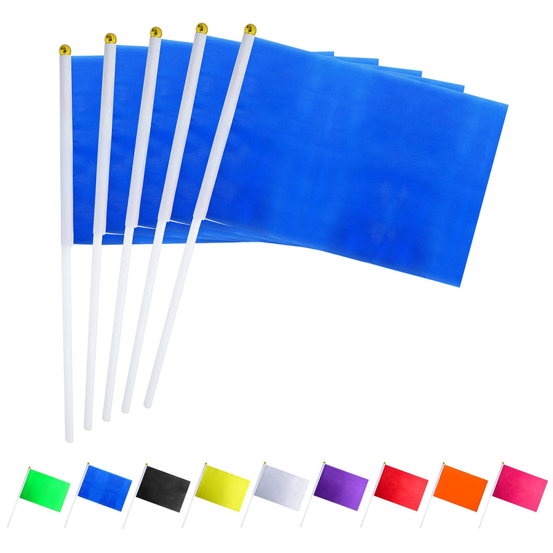 Consummate 25 Pack Solid Blue Flag Small Mini Plain Blue DIY Flags On Stick,Party Decorations for Parades,Grand Opening,Kids Birthday,Party Events Celebration