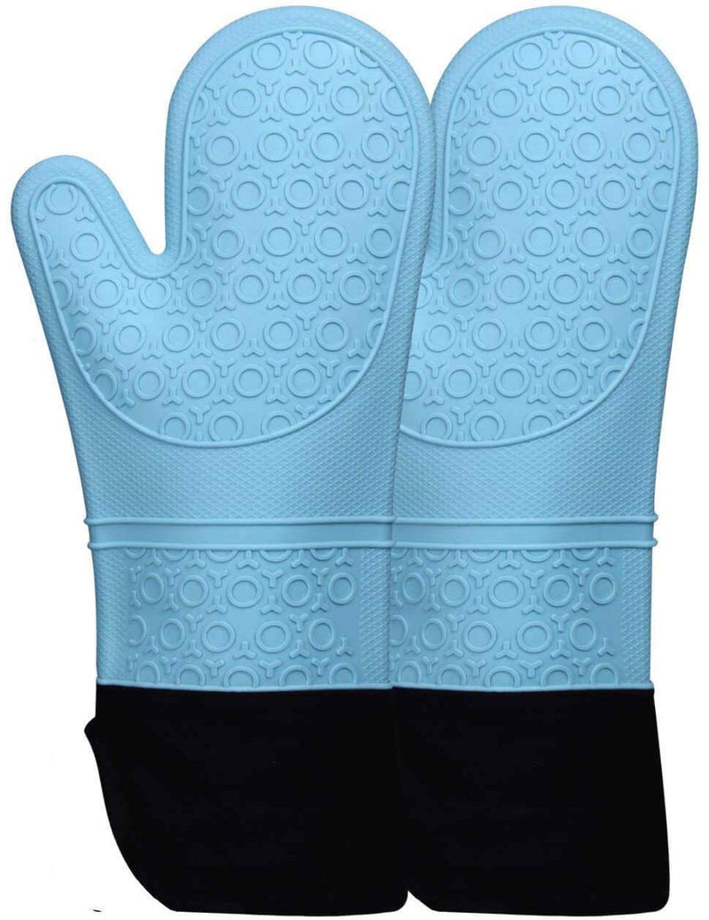 HOMWE Extra Long Professional Silicone Oven Mitt, Oven Mitts with Quilted Liner, Heat Resistant Pot Holders, Flexible Oven Gloves, Aqua, 1 Pair, 14.7 Inch