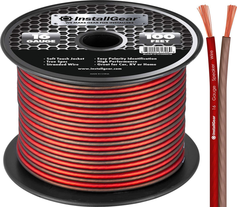 InstallGear 16 Gauge AWG 100ft Speaker Wire True Spec and Soft Touch Cable - Red/Black 100 feet