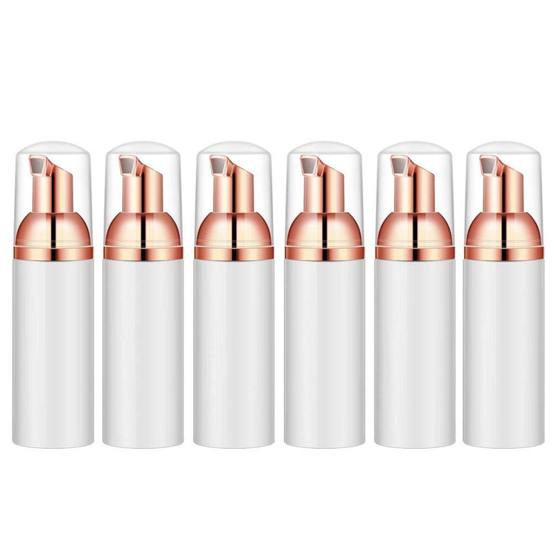Lil Ray 1.7Oz Foam Bottle with Rose Gold Pump (6PCS).Empty Travel Foaming Dispensers for Soap,Shampoo (50ml,White) 6 PCS White&rose Gold