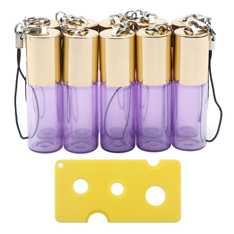 Ellbest 10 Pack 5ml Portable Pearl Purple Colored Glass Roller Bottles with Stainless Steel Roller Balls and Essential Oil key Opener