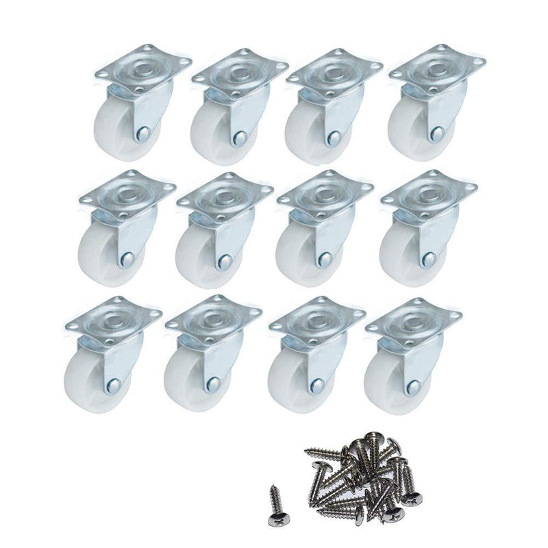 HOWDIA 1" Caster Wheels Single Wheel Swivel Casters with Rubber Base Ball Bearing Trolley Wheels (Pack of 12)