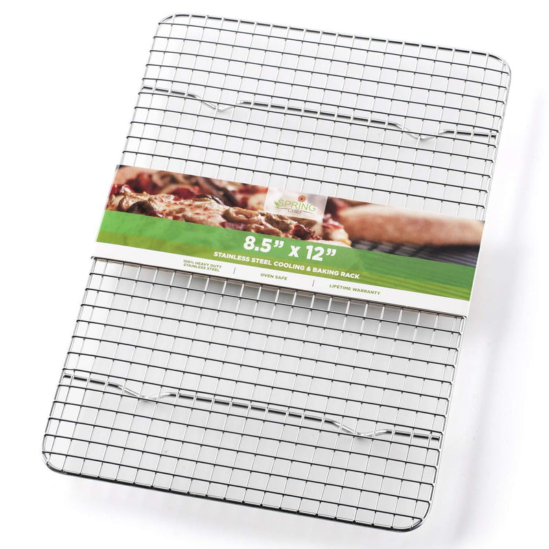Spring Chef Cooling Rack - Baking Rack - Heavy Duty, 100% Stainless Steel, Oven Safe, 8.5" x 12" Fits Small Quarter Sheet Pan 8.5”x12”