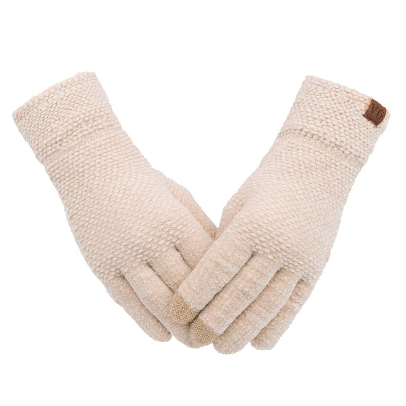 Women's Winter Touch Screen Gloves Chenille Warm Cable Knit 3 Touchscreen Fingers Texting Elastic Cuff Thermal Gloves Beige