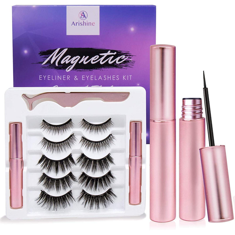 Arishine Magnetic Eyeliner and Lashes Kit, Magnetic Eyeliner for Magnetic Lashes Set, With Reusable Lashes [5 Pairs] 5 Pairs