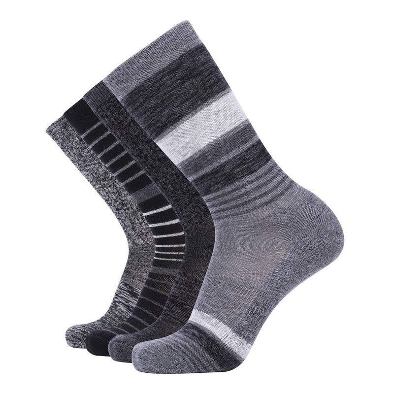 EnerWear 4 Pack Women's and Men's Merino Wool Outdoor Hiking Trail Crew Sock 9-11 Black Stripe/Dark Grey/Multi