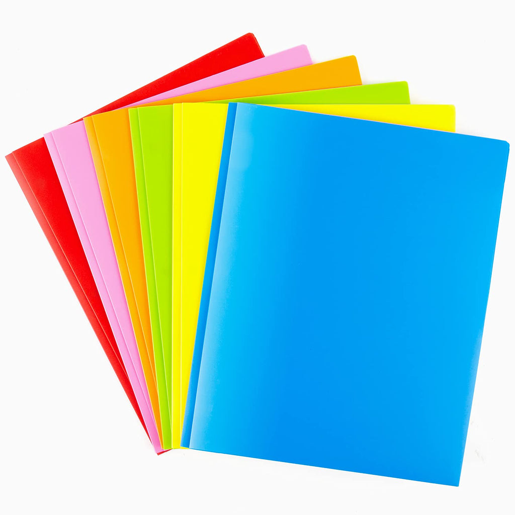 Plastic Folders with Pockets and Prongs Heavy Duty 2 Pocket Folders 6 Packs with Card Slot for Letter Size Sheets Assorted Colors School Work and Home Heavy Duty Folders With Prongs 6 Packs