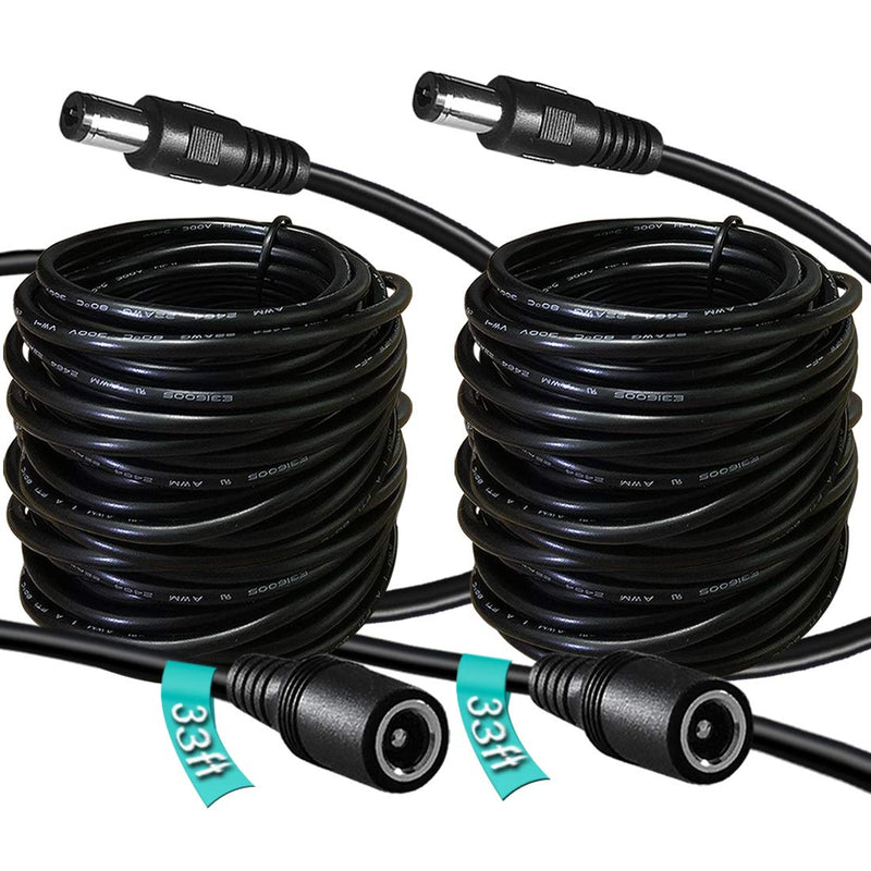 SIOCEN 2-Pack 33ft DC Power Extension Cable 5.5mm x 2.1mm DC 12v Security Camera Extension Cord Male to Female for CCTV Indoor,Standalone LED Strip,DC Power Supply Adapter Plug Extender Cable Black