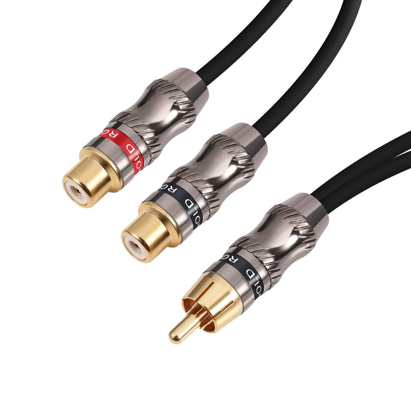 Devinal RCA Splitter, RCA 1 Male to 2 Female Cable Adapter, Stereo Audio RCA Y-Cable Heavy Duty, subwoofer Splitter Gold Plated 10" (25 cm) M-2F