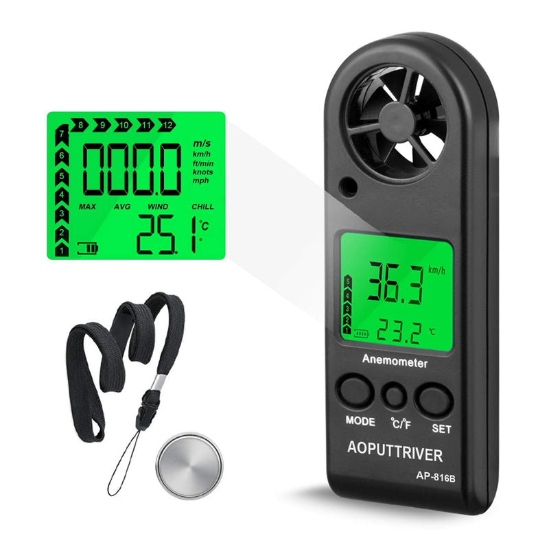 Anemometer Handheld Wind Speed Meter for Measuring Wind Speed Temperature and Max/Average/Current, High Precision Anemometer Measuring for Windsurfing Sailing Fishing Outdoor Activities 816B(Pocket Anemometer)
