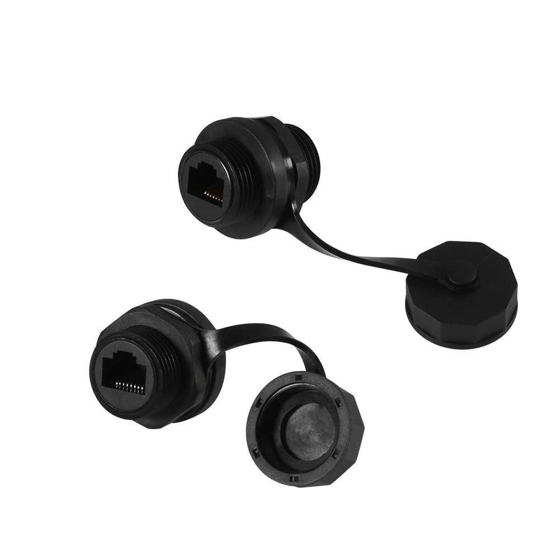 UMLIFE 2PCS RJ45 Ethernet LAN Cable Connector CAT6 Shielded Industrial Panel Mount Bulkhead Feed Thru Coupler with Waterproof IP67 Dustproof Cap Outdoor Industrial Standard Black