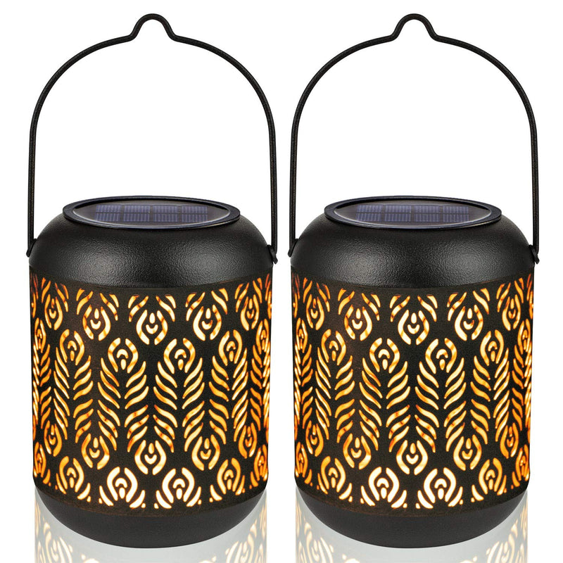 LeiDrail Solar Lantern Outdoor Hanging Lanterns Garden Metal Decorative Light Warm White LED Waterproof Landscape Lighting for Table Pathway Party Yard - 2 Pack
