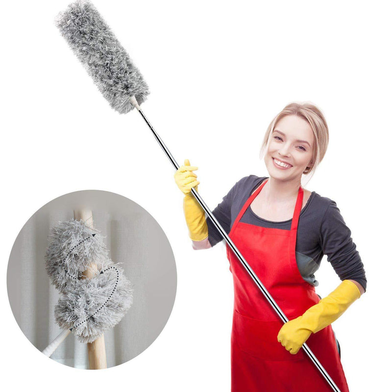 Webster Cobweb Duster, Feather Duster for Home, Extendable Dusters for Cleaning High Ceiling Fans, Hand Wall Duster, Long and Washable Dust Brush Grey