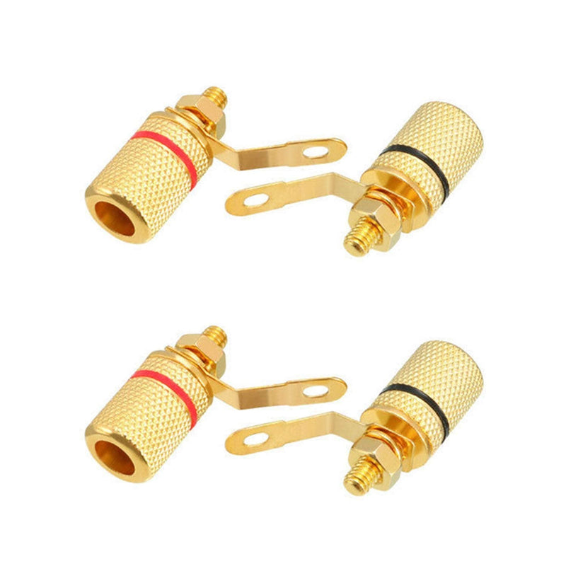 RuiLing 4-Pack 4mm Banana Jack Binding Post Gold Plated Female Socket Plug Terminal Connector for Loudspeaker Amplifier (2pcs Red and 2pcs Black Rubber Ring)