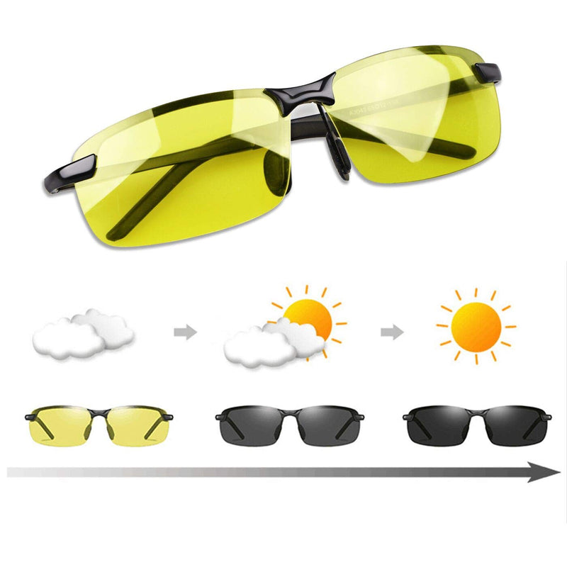Men Photochromic Polarized UV400 Sports Sunglasses Day and Night Driving Glasses 3043-yellow