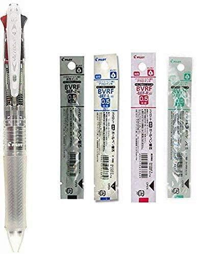 Pilot 4 Colors Ballpoint Pen, Acroball 4 Extra Fine, Black, Red, Blue & Green (BKAB-45EF-CSP) (Clear + Refill Set)