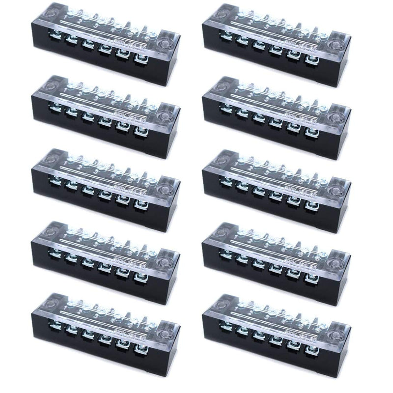 Sscon 600V 15A 6 Position Dual Row Wire Barrier Block Terminal Strip TB-1506, Pack of 10