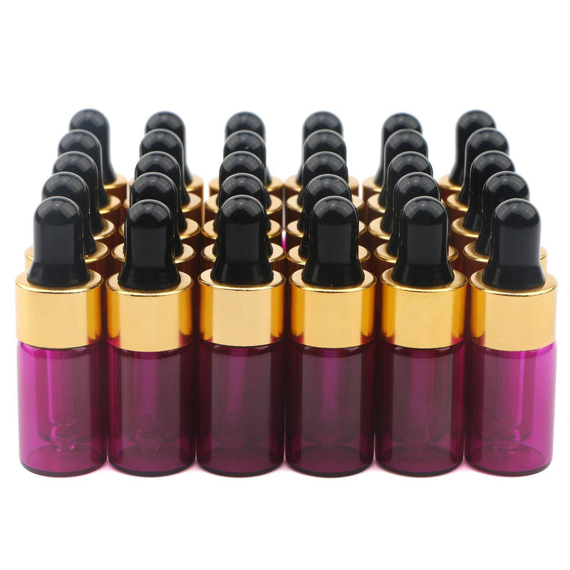 Ellbest 30pcs 3ml Mini Dropper Bottles, Pink Essential Oil Glass Bottle Empty Lotion Bottle Reusable Refillable Perfume Sample Bottle Makeup Glass Vials (Black Cap) …