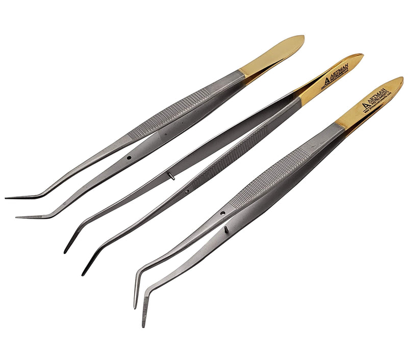 Meriam Premium Tweezers Cotton Pliers Pack of 3 Dental Dressing Angled Tip Surgical Forceps Instruments ARTMAN Brand