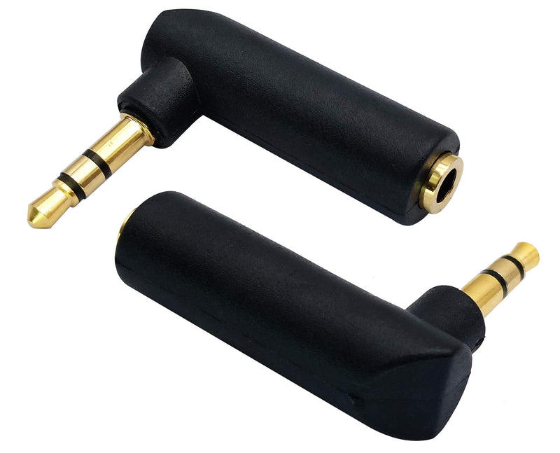 AAOTOKK 3.5mm Jack Adapter 90 Degree Right Angled 3 Poles 3.5mm TRS Audio Stereo Male to Female Connector Extension Adapter(2 Pack/3 Pole) 3 pole