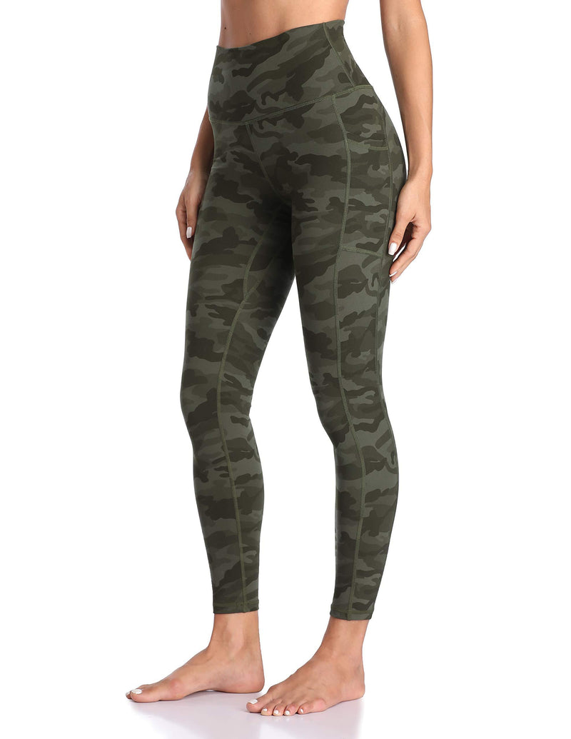 Colorfulkoala Women's High Waisted Yoga Pants 7/8 Length Leggings with Pockets Army Green Camo X-Small