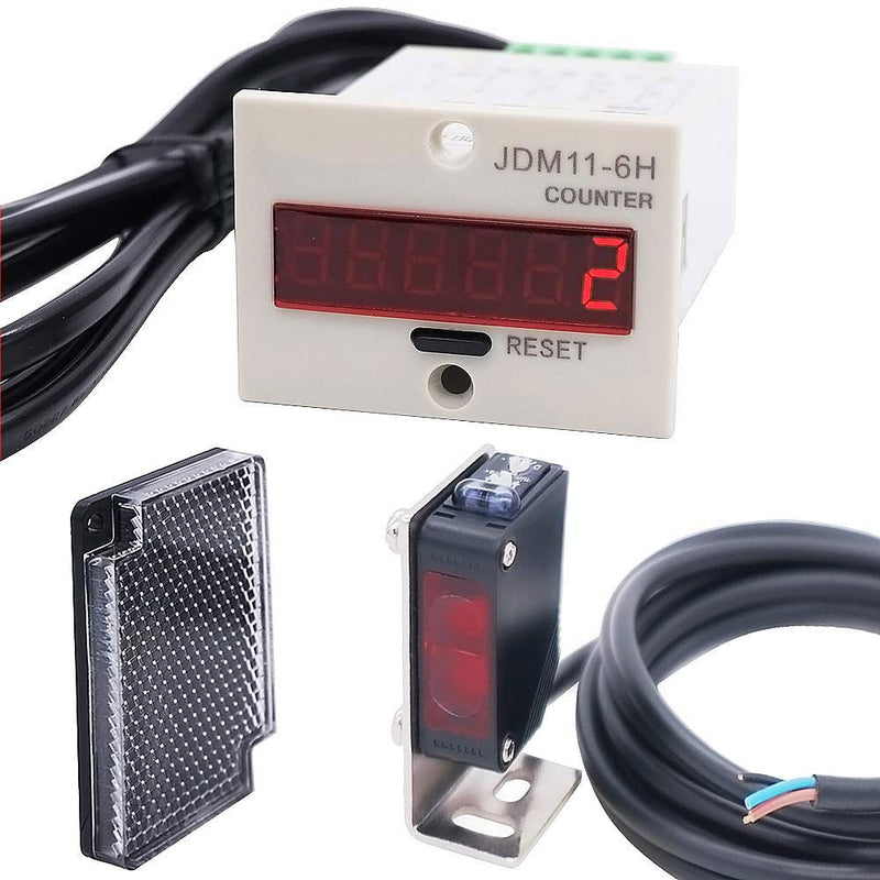 Twidec/6 Digits 0-999999 Customer Traffic Counter 100V-240VAC LED Auto Display Digital People Counter + 0-2M NPN Photoelectric Switch Sensor R61+ Holder + Reflector Panel