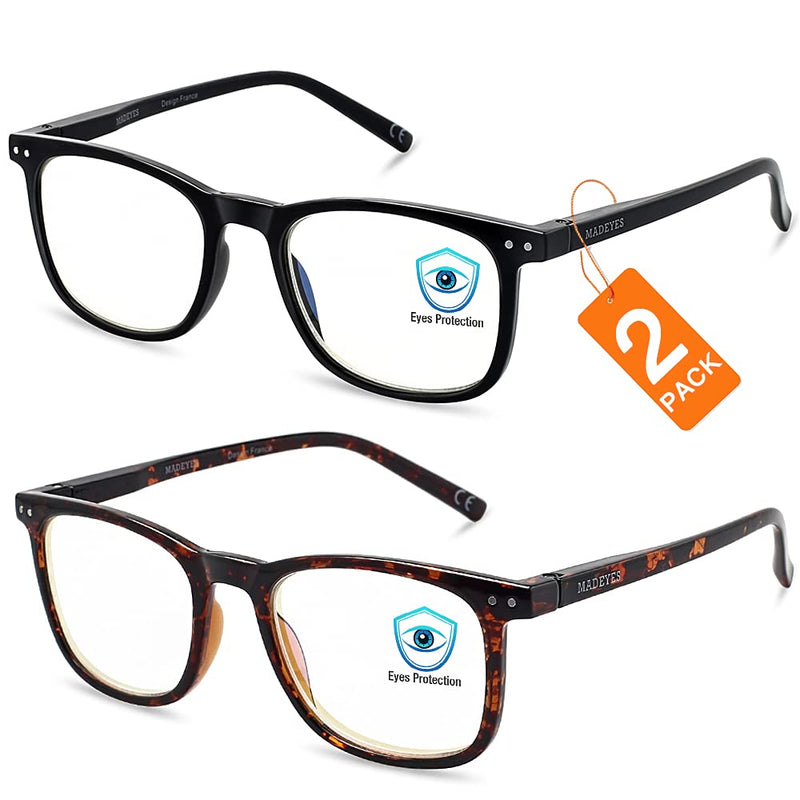Blue Light Blocking Glasses, Blue Blocker Computer Glasses for Men Women, Anti Glare 400 UV & Eye Strain Fake Square Glasses Tortoise + Black