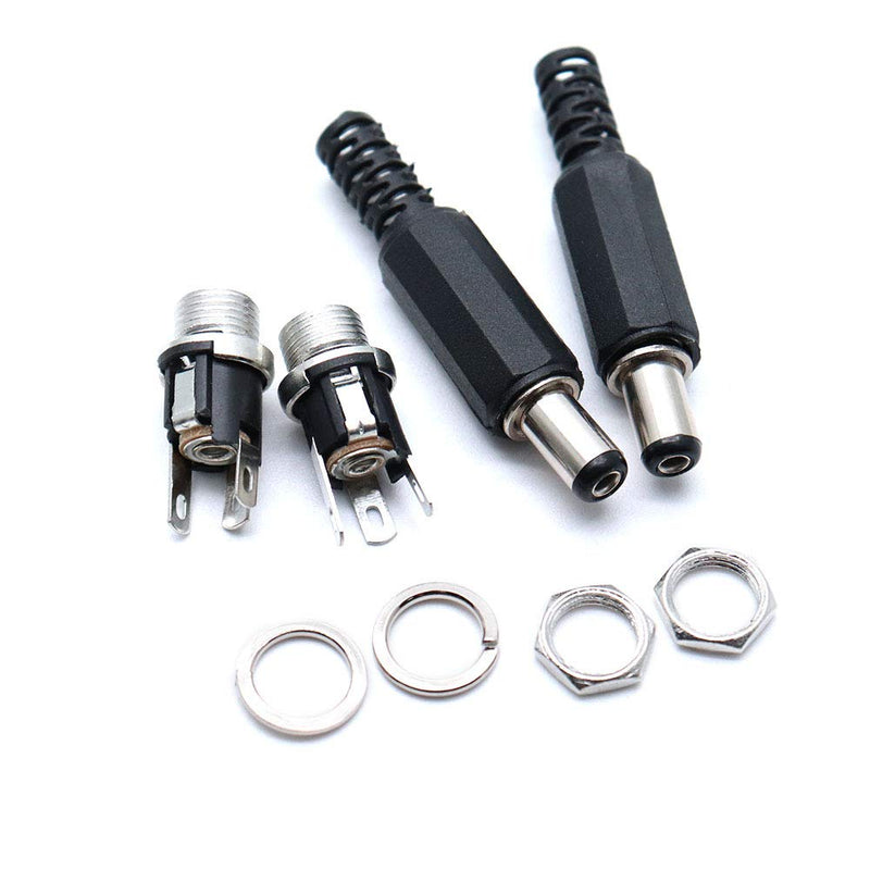 Hxchen 5.5mm x 2.1mm Male DC Power Plug Connector & Screw Lock Female Panel Socket Mount Adapter- (2 Sets)