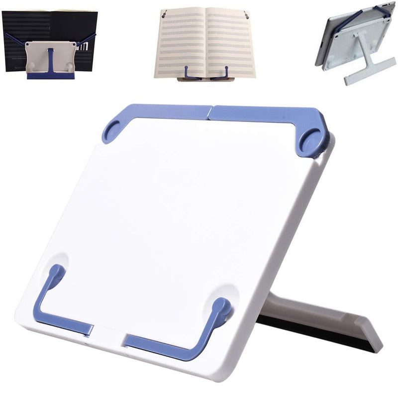 Lemical Desktop Sturdy Bookstand for Textbooks, Laptops, Reading Portable Folding Multipurpose Book Music Sheet Stand Holder with Adjustable Detachable Tray-Page Paper Clips White