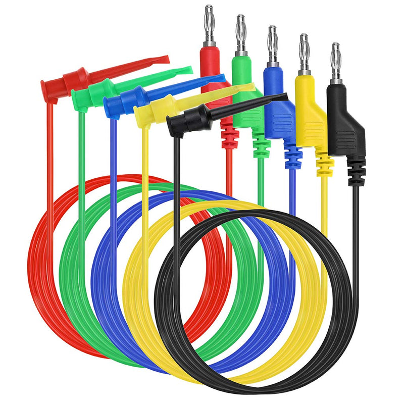 Sumnacon 39 Inch Multimeter Test Lead Set - 5 Pcs Stackable Banana Plug to Minigrabber Test Hook Wire Cable Kit with Protective, Flexible Wire Leads for Electrical Testing 500V/5A