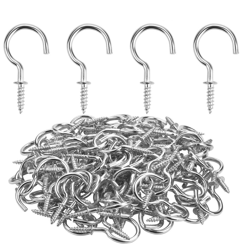 Powlankou 1inch Nickel Plated Metal Screw-in Ceiling Hooks Cup Hooks Silver, 120 Pieces