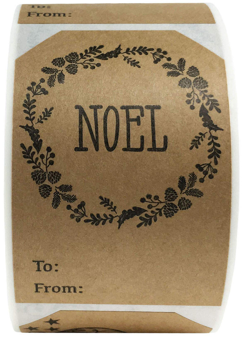 Natural Kraft Gift Tags Noel Jingle All The Way Holiday Present Stickers 2 x 3 Inch 100 Total Adhesive Labels