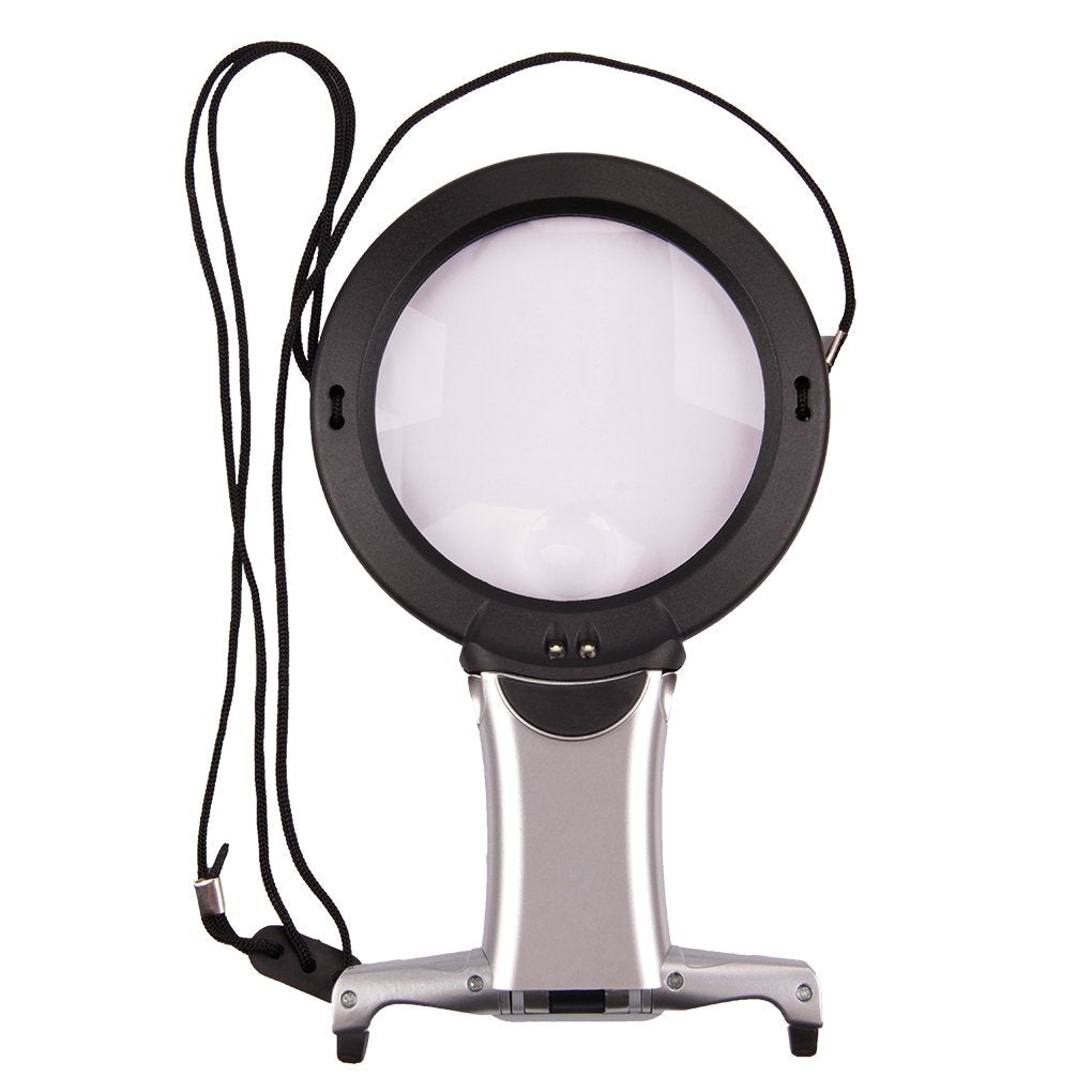 LED Lighted Reading Magnifier 2X 6X Combo Magnifier with 2 LED Hands Free Neck Cord Illuminated Magnifier Large Portable Desktop Magnifier for Crafts,Inspection,Needlework,Sewing, Hobbies,Repair 2x & 6x Magnification Combo