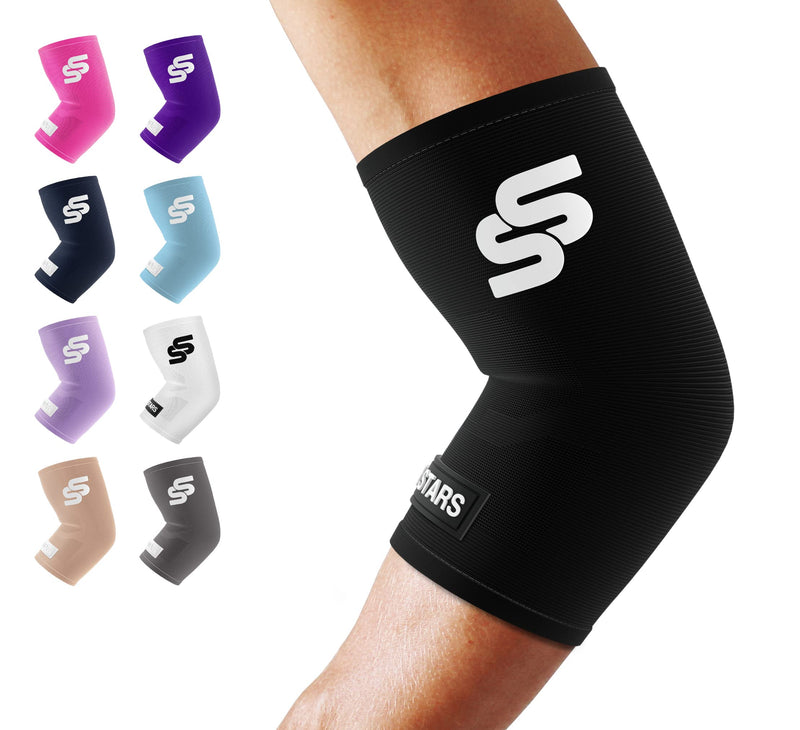 Sleeve Stars Tennis Elbow Sleeve for Women & Men, Elbow Brace for Tendonitis and Elbow Compression Sleeve for Elbow Pain & Arthritis, Arm & Elbow Protector Support Wrap for Golf, Carpal Tunnel (S-XXL) M: 8.5"-10" Black