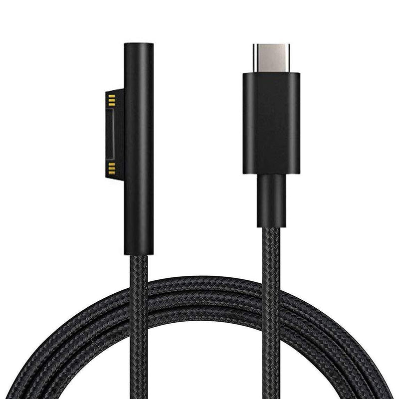 Sisyphy Nylon Braided Surface Connect to USB-C Charging Cable Compatible for Microsoft Surface Pro7 Go2 Pro6 5/4/3 Laptop1/2/3 & Surface Book, Works with 45W 15V3A USBC Charger (Black, 6ft)