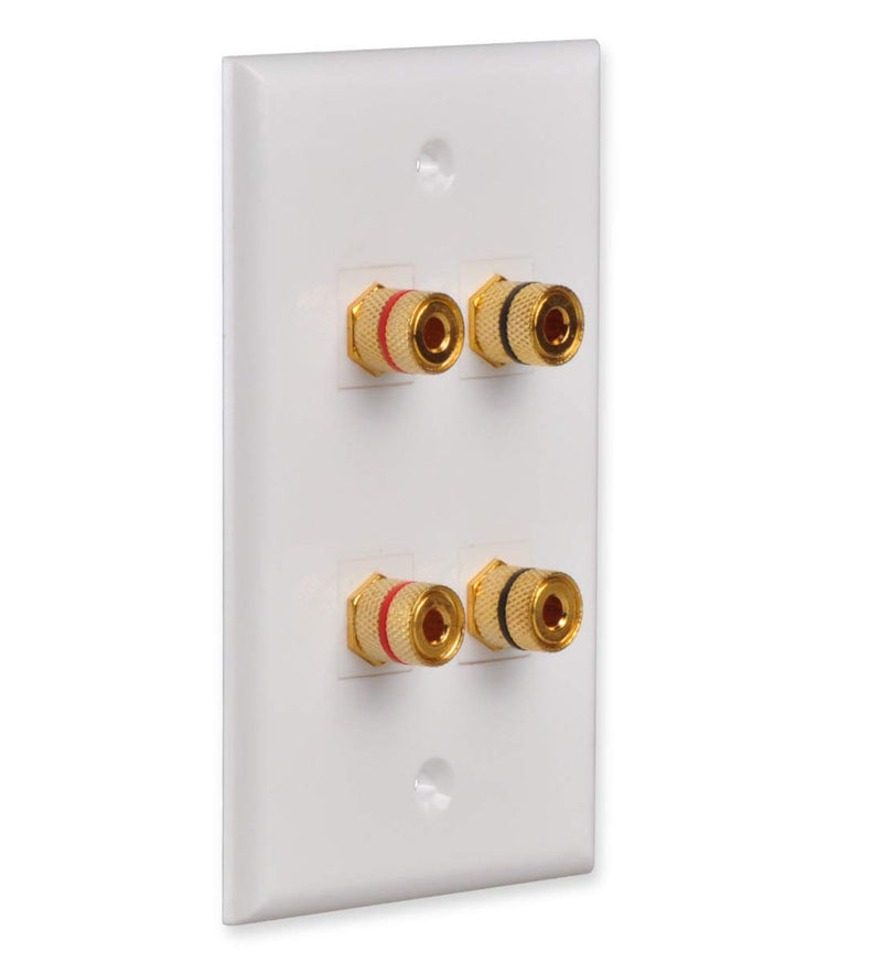 Speaker Wall Plate with 4 Banana Binding Posts, HTTX White Gold-Plated Female Speaker Wire Socket Connector for Wallplate with Black & Red Rings