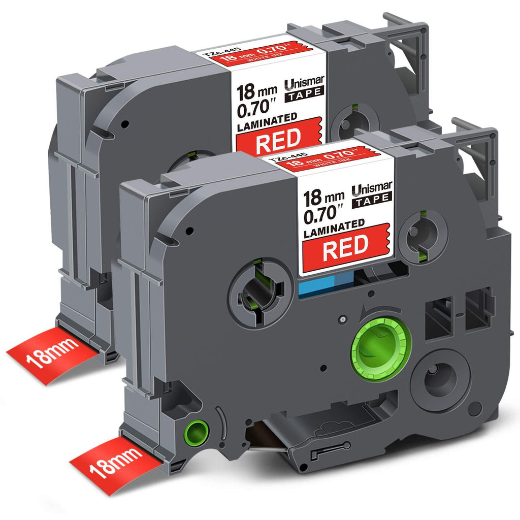 Unismar Compatible Label Tape Replacement for Brother TZe-445 TZ445 TZe445 for PTD400AD PTD400VP PT-D600 PTD600VP PT-P700 PT-P900W PT-2730 Label Maker, 3/4 in x 26.2 ft, White on Red, 2-Pack