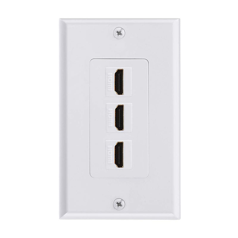 TENINYU HDMI Wall Plate 3 Port, HDMI Socket Plug Insert Jack Outlet Panel Mount Support 4K 60Hz HDR 1080P 3D Ethernet Built in High Speed Cable Extension Coupler for Projector & Home Theater (3 Port)